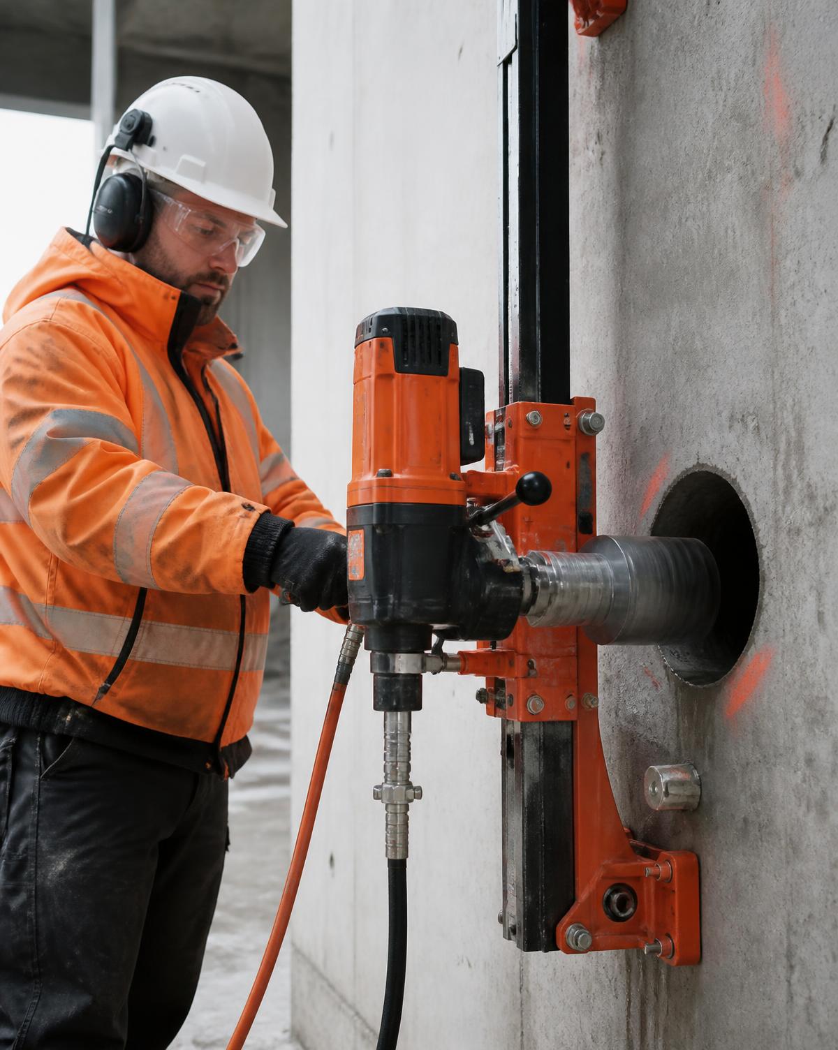 Worker operating an orange core cutting machine